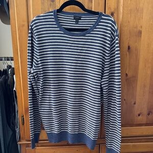 J. Crew Blue and Cream Striped Crewneck Sweater- cotton and cash